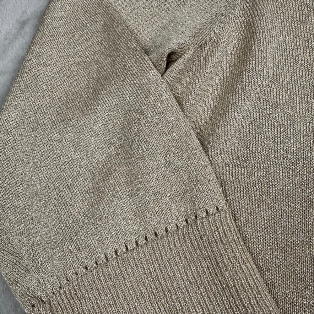 Chico's Gold Metallic Knit Cardigan V-Neck Button Front 3/4 Sleeve Size 2 Large - Picture 7 of 14